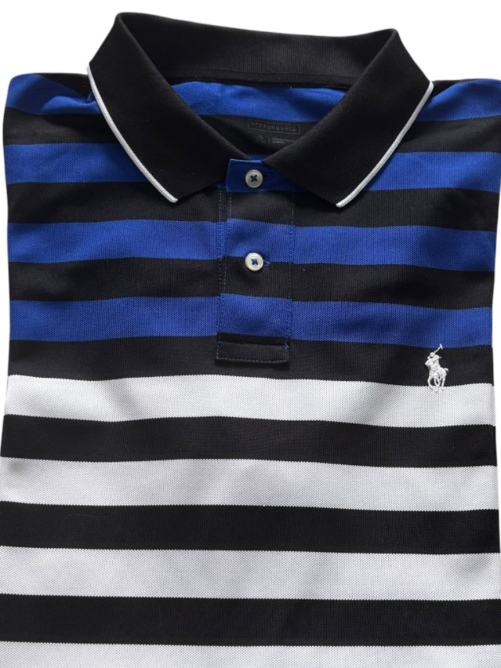 Polo Ralph Lauren Performance White Black Blue Stripe Polo Shirt XL Mens
